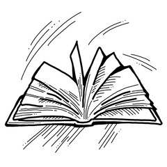 Books for school study or university education, writing diploma, working in classroom. Student, teacher, writer, child all use book for new knowledge, hobby. Hand drawn retro vintage illustration.