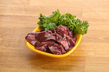 Raw chicken liver in the bowl