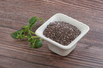 Dietary chia seeds in the bowl