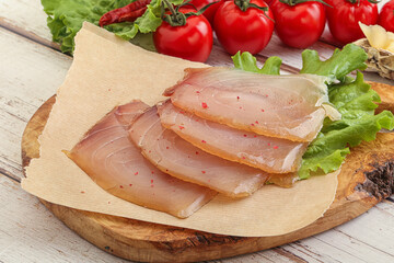 Sliced salted marlin fish carpaccio