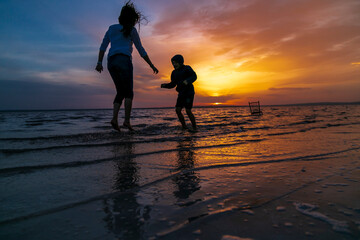 sunset on Salt Lake, Konya Turkey. Sunset with beautiful colorful sky and clouds