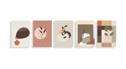 abstract mid century modern templates vector set with arch, landscapes