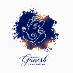 Obraz premium happy lord ganesh chaturthi greeting in blue paint splash style