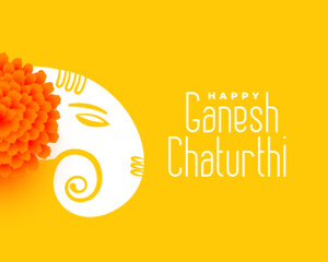 happy ganesh chaturthi festival background with beautiful flower - obrazy, fototapety, plakaty