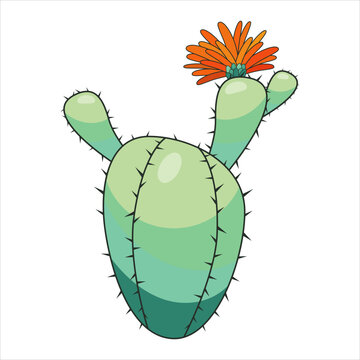 recommend clip art: Cute cartoon hand drawn cactus with flowers. Desert plant vector illustration. Prickly plant