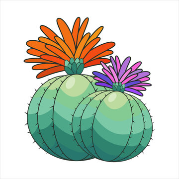 recommend clip art: Cute cartoon hand drawn cactus with flowers. Desert plant vector illustration. Prickly plant