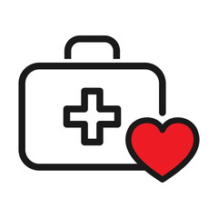 Illustration of red heart with a first aid kit icon vector.