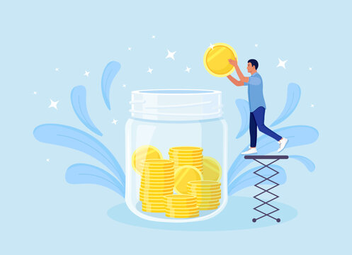 Glass jar with money and text please donate Vector Image