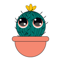  Kawaii cactus. Cartoon cactus.  Cartoon succulent with funny face