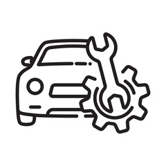 Automotive repair icon car service hood mechanic tools, line illustration