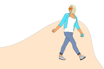 woman goes. businesswoman hurrying to work in the morning