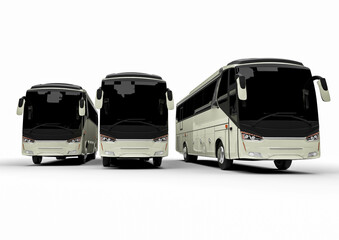 3D render image of a group of busses representing a fleet