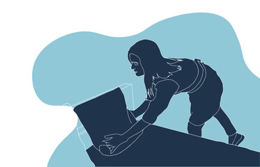 A vector illustration of Cleaning Lady Making the Bed in a Hotel 