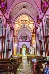 Fototapeta na wymiar Beautiful french architecture at Sacred Heart Church church at Podicherry Inia