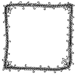 Hand drawn doodle frame with plants and flowers