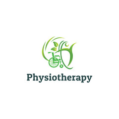 Fototapeta premium Physiotherapy Logo template, Therapy Concept Illustration, Patient Stand Out From the Wheel Chair after getting therapy