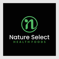 Simple and flat letter N logo with Leaf and plant element, modern natural agricultural company logo.
