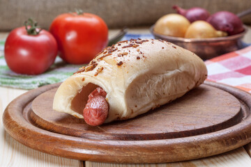Sausage baked in dough.