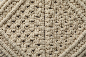 Texture of beautiful macrame as background, top view. Decorative element