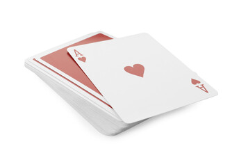 Deck of playing cards on white background