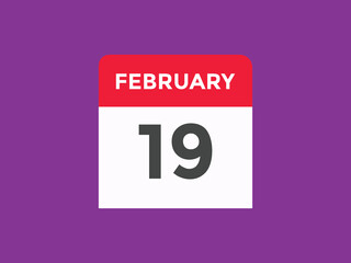 February 19 Calendar icon Design. Calendar Date 19th February. Calendar template 
