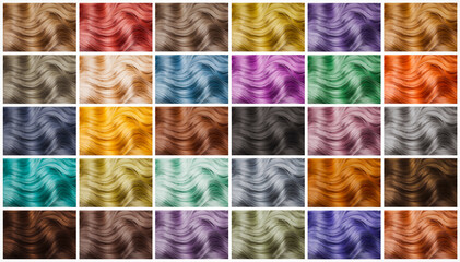 Collage with multicolored hair samples. Color palette