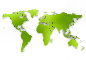 World map 3d green on white background