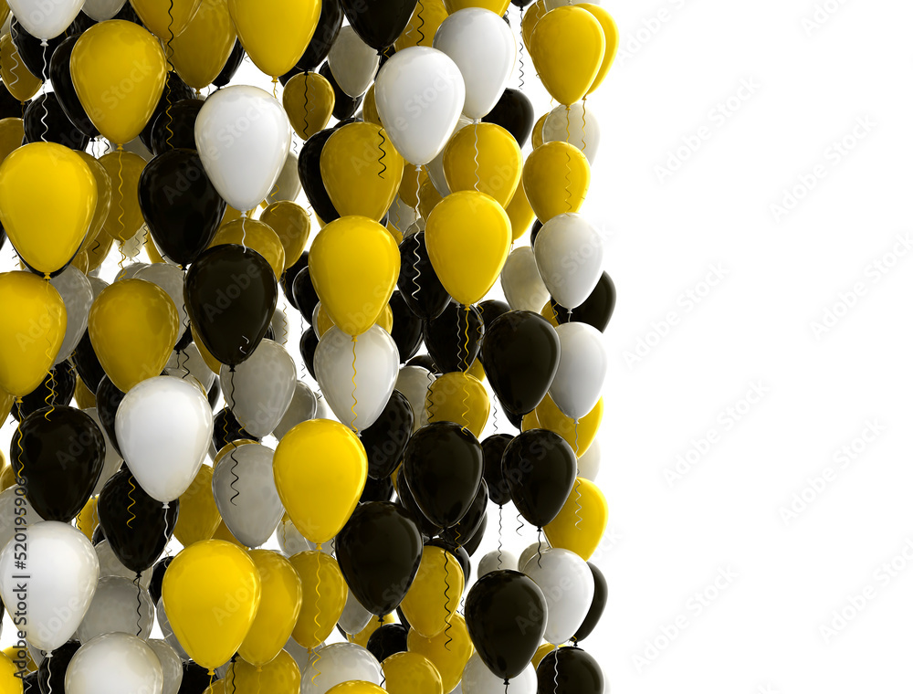 Canvas Prints Party  balloons, yellow, white and black. isolated on white background with copy space. 3D render