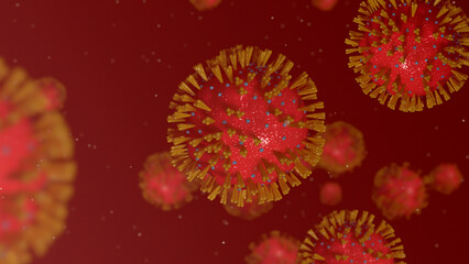 Group of red virus cells. 3D illustration of Coronavirus cells