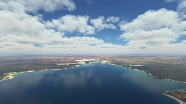 Drone flying over the beach on the coast in the Dampier Peninsula. Australia