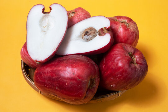 Selective focus on jambu bol or jambu jamaica this fruit is included in the type of guava, often also called the malay red rose apple