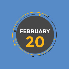 February 20 Calendar icon Design. Calendar Date 20th February. Calendar template 
