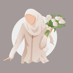 islamic girl illustration with bouquet