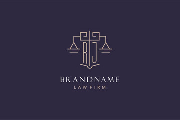 Initial letter RJ logo with scale of justice logo design, luxury legal logo geometric style