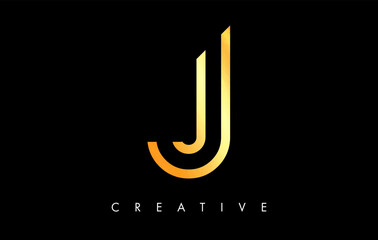 J Letter Logo Monogram with Gold Golden Lines and Minimalist Design Vector