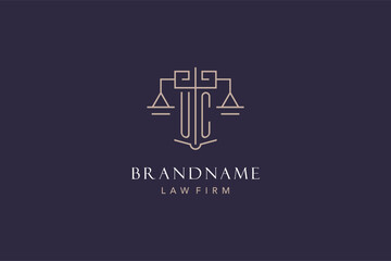 Initial letter UC logo with scale of justice logo design, luxury legal logo geometric style