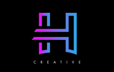 H Letter Logo Monogram with Purple Violet Lines and Minimalist Design Vector