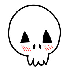 Doodle shy skull illustration. Halloween vector icon. Spooky scary set. Black line art on white background.