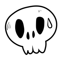 Doodle skull illustration. Halloween vector icon. Spooky scary set. Black line art on white background.
