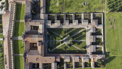 Aerial view of Certosa di Calci near Pisa.