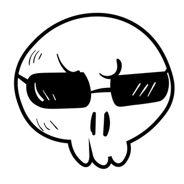 recommend clip art: Doodle skull with glasses illustration. Halloween vector icon. Spooky scary set. Black line art on white background.