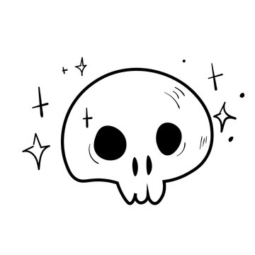 recommend clip art: Doodle skull with stars illustration. Halloween vector icon. Spooky scary set. Black line art on white background.