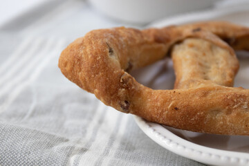 Close up Traditional French Bread , Fougasse aux Olives