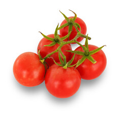 Ripe red tomatoes on a white isolated background.
