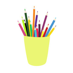 Illustration of a glass with multi-colored pencils isolated on a white background