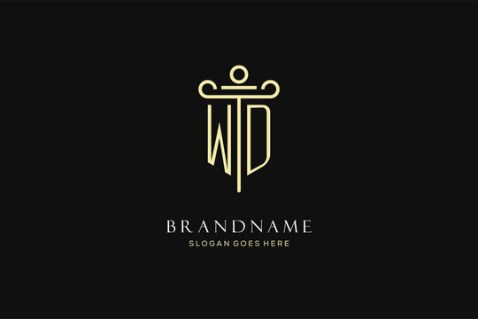 Luxury modern monogram WD logo for law firm with pillar icon design style