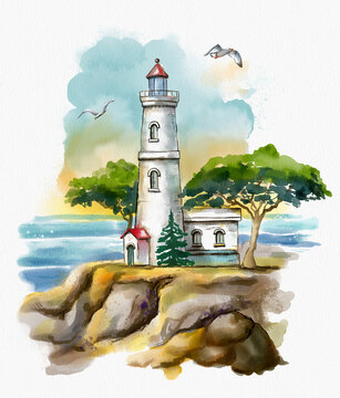 Lighthouse with trees