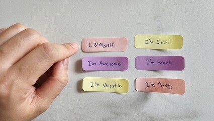 Daily self affirmation notes. Self care and love concept