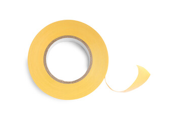 Yellow insulating tape isolated on white, top view
