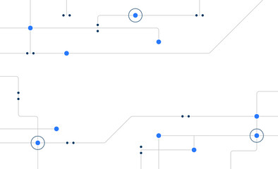 Modern circuit board system technology connected dots and lines background template. Blockchain linked global digital database graphic vector